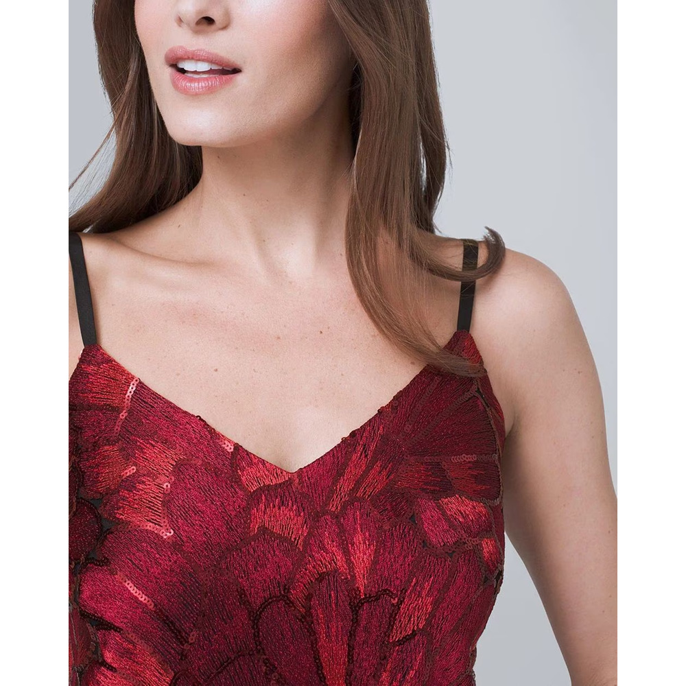 NWT White House Black Market Sequin Embroidered Camisole Top Red Blouse Large - Picture 8 of 16